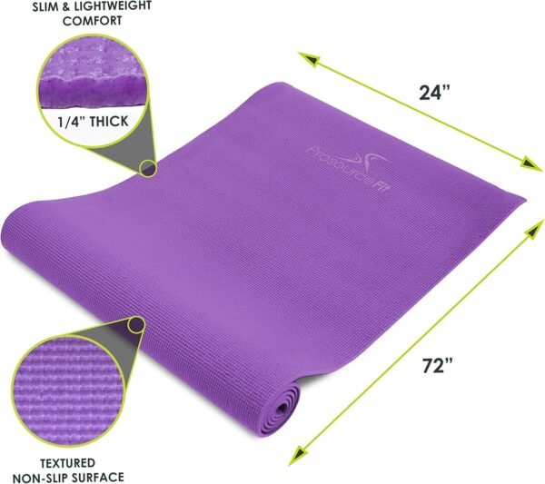 ProsourceFit Original Yoga Exercise Mat ¼” (6mm) Thick for Comfort and Stability with Carrying Straps, Non Slip –Multiple Colors - Image 3