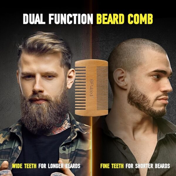 BFWood Beard Brush, Beard Comb & Mustache Scissors Grooming Kit for Men - Natural Boar Bristles Brush, Dual Action Wood Comb, Beard & Mustache Scissors and Travel Pouch Great for Men - Image 5