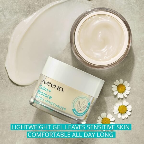 Aveeno Calm + Restore Oat Gel Facial Moisturizer for Sensitive Skin, Fast-Absorbing, Soothing Lightweight Gel Cream with Prebiotic Oat & Feverfew, Fragrance-Free & Hypoallergenic, 1.7 oz - Image 4