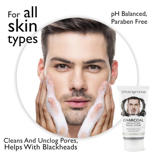 Spascriptions Charcoal Facial Cleanser Exfoliating Facial Scrub Face Wash with Natural Exfoliant- 5 Oz - Image 5