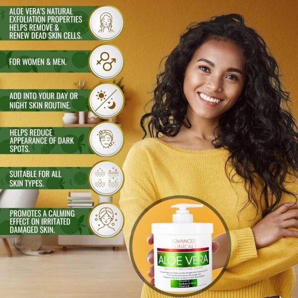 Advanced Clinicals Aloe Vera Lotion Sun Burn Recovery Cream | After Sun Body Lotion W/ Vitamin C + Hyaluronic Acid | Sun Damaged Skin Repair Moisturizing Cream | Skin Care Products, Large 16 Oz - Image 9
