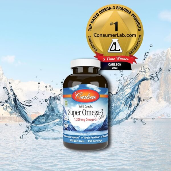 Carlson - Super Omega-3 Gems, 1200 mg Omega-3 Fatty Acids with EPA and DHA, Wild-Caught Norwegian Fish Oil Supplement, Sustainably Sourced Capsules 300 Softgels - Image 4