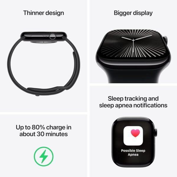 Apple Watch Series 10 [GPS + Cellular 46mm case] Smartwatch with Natural Titanium Case with Stone Grey Sport Band - M/L. Fitness Tracker, ECG App, Always-On Retina Display, Water Resistant - Image 5