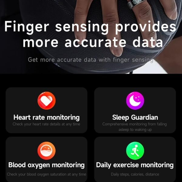 Smart Rings for Women Men Health Rings with Charging Case, Display Screen, IP68 Waterproof, Fitness Tracker with Heart Rate, Blood Oxygen, Sleep Tracker, Step Tracker (Black, 9#) - Image 4