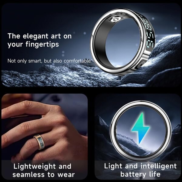 Smart Rings for Women Men Health Rings with Charging Case, Display Screen, IP68 Waterproof, Fitness Tracker with Heart Rate, Blood Oxygen, Sleep Tracker, Step Tracker (Black, 9#) - Image 3