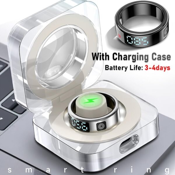 Smart Rings for Women Men Health Rings with Charging Case, Display Screen, IP68 Waterproof, Fitness Tracker with Heart Rate, Blood Oxygen, Sleep Tracker, Step Tracker (Black, 9#) - Image 7