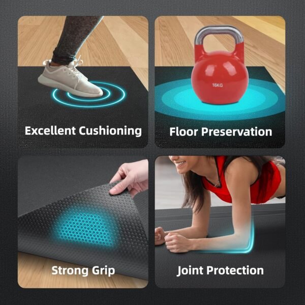 Large Exercise Mat for Home Workout,12‘x6’/10'x6'/9'x6'/8'x6'/7'x5'/6'x4' (7mm) Extra Thick Workout Mat, High-Density Gym Mat for Cardio, Jump Rope, MMA, Weights (Shoe-Friendly) - Image 4