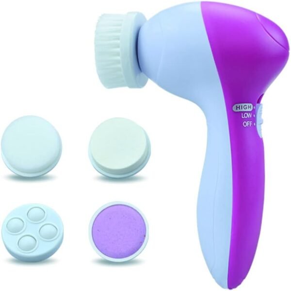 Pink 5 in 1 Deep Cleansing Facial Skin Electric Facial Cleanser Treatment Brush Massager Scrubber for Pimples, Blackheads and Dead Skin - Image 2
