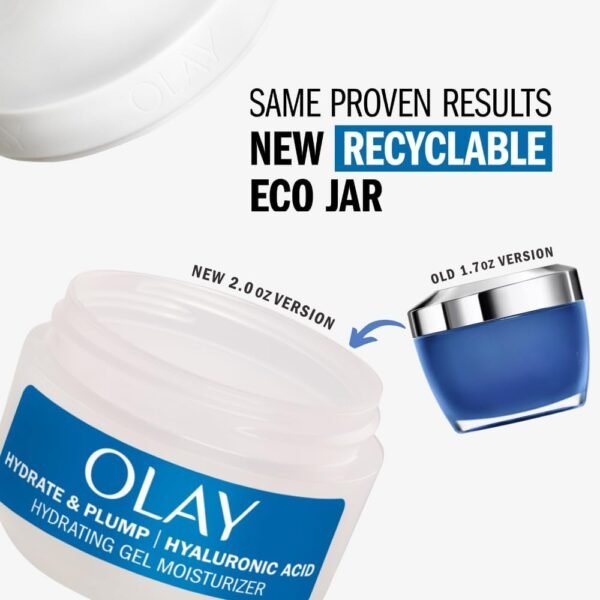 Olay Plump & Hydrate Hyaluronic Gel Face Moisturizer, 2 oz Fragrance Free Hydrating Gel Moisturizer for Dry Skin with Hyaluronic Acid and Niacinamide, Recyclable Eco Jar Packaging - Image 3