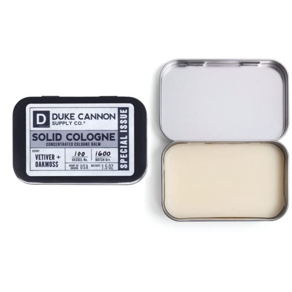 Duke Cannon Supply Co. Solid Cologne for Men Special Issue Vetiver and Oakmoss (Fresh Air, Sandalwood) - Concentrated Balm, Travel-Friendly Tin, 1.5 oz - Image 5