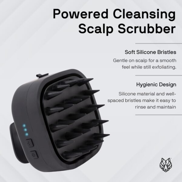 Black Wolf Sonic Scalp Scrubber - Electric Hair & Scalp Massager Brush with 3-Speed Oscillation - Rechargeable Shower Brush & Head Scrubber with Soft Silicone Bristles for Deep Clean & Exfoliation - Image 5
