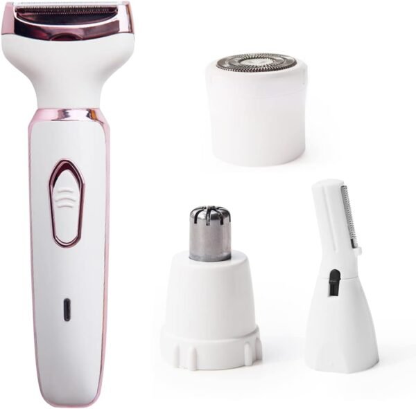 Electric Razor for Women,Hair Trimmer for Face Nose Eyebrow Beard Mustache Arm Leg Armpit Bikini,Painless Rechargeable Portable 4 in 1 Womens Body Shavers Set - Image 3