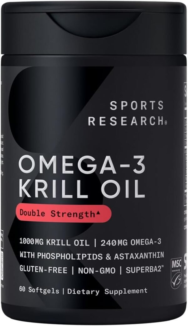 Sports Research Antarctic Krill Oil Omega 3 Softgels 1000mg (Double Strength) with Phospholipids, Choline & Astaxanthin - Sustainably Sourced, Non-GMO Verified & Gluten Free - 60 Capsules - Image 2