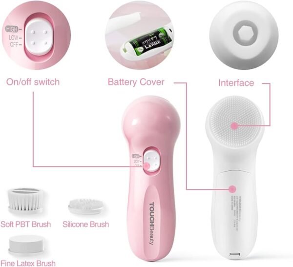 TOUCHBeauty Face Scrubber Exfoliator, Facial Cleansing Brush with 3 Cleanser Heads & 2 Speeds Adjustable for Skin Care Wash,Deep Cleaning,Face Spa System,Battery Powered - Image 10