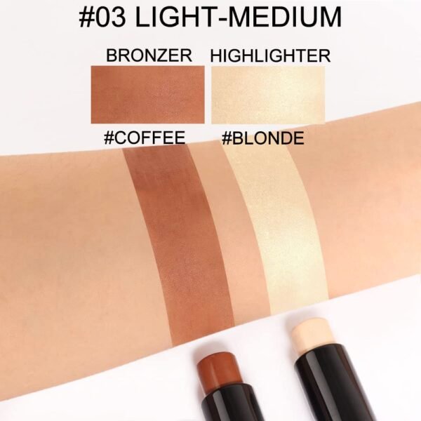 evpct 2In1 Face Cream Contour Stick Makeup Highlighter Highlight Brown Creme Cheek Contour Sticks contorno en crema Bronzer Bronzing Foundation Stick Kit Illuminator Long Lasting,03 Blonde & Coffee - Image 7