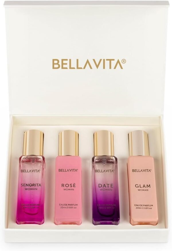 Bella Vita Eau De Parfum Set for Women (4x20 mL) with Date, Senorita, Glam, Rose | Vanilla, Floral, Sweet, Musk | Perfect for trials, gifting, or blending to craft your unique fragrance - Image 2