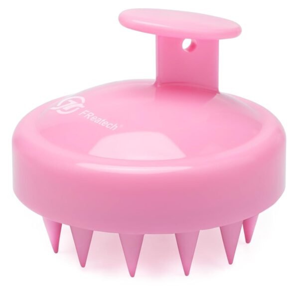 FREATECH Scalp Massager Hair Growth, Scalp Scrubber with Soft Silicone Bristles for Dandruff and Hair Care, Shampoo Brush Hair Massager Scalp Exfoliator for Wet & Dry, Long Curly Thick Hair, Pink - Image 2