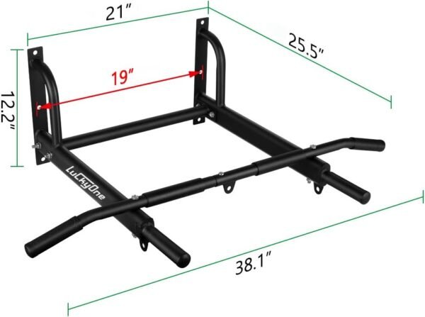 Luckyone Wall Mount Pull Up Bar, Heavy Duty Steel, 440 Lbs, Alloy Steel, Black - Image 7