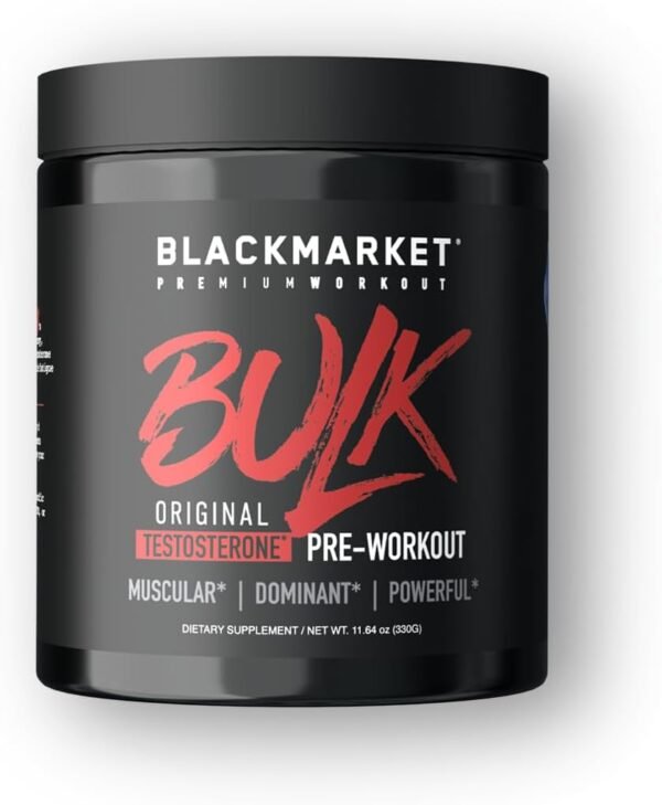 BLACKMARKET Bulk Pre Workout - Preworkout Energy Drink for Men 30 Servings - Pre-Workout Drink Powder with Creatine (Blue Razz) - Image 2
