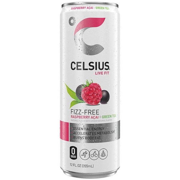 CELSIUS Raspberry Acai Green Tea, Functional Essential Energy Drink 12 Fl Oz (Pack of 4) - Image 2