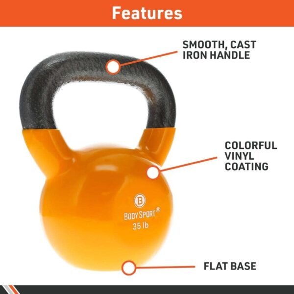 Body Sport Cast Iron Vinyl Coated Kettlebells – Kettlebell for Weight Lifting – Strength Training Kettlebell – Professional Fitness for Gym & At Home - Image 6