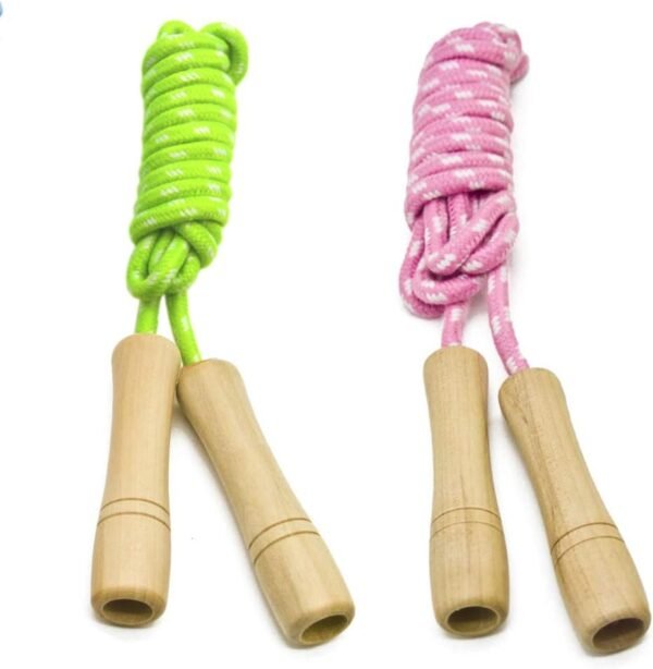 Cotton Jump Rope for Kids - Wooden Handle - Adjustable Cotton Braided Fitness Skipping Rope - Outdoor Fun Activity, Great Party Favor, Exercise Activity, Pack of 2 - Image 2