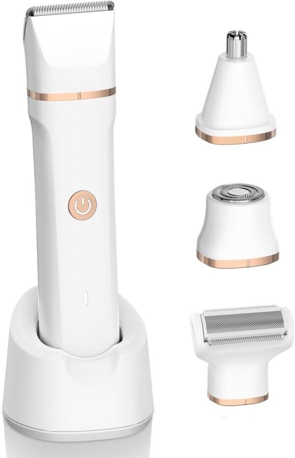 Electric Bikini Trimmer for Women - 4 in 1 Electric Shaver for Women, Waterproof Pubic Hair Trimmer and Facial Hair Remover, Replaceable Razors & Nose Hair Trimmer, Rechargeable Women's Grooming Kit - Image 2