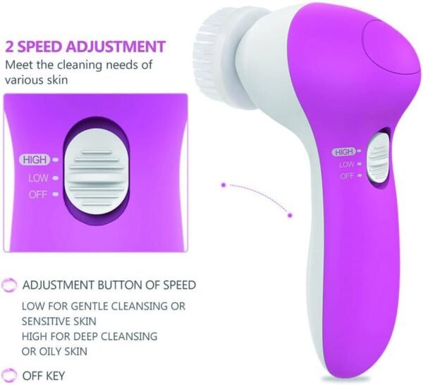 Pink 5 in 1 Deep Cleansing Facial Skin Electric Facial Cleanser Treatment Brush Massager Scrubber for Pimples, Blackheads and Dead Skin - Image 6