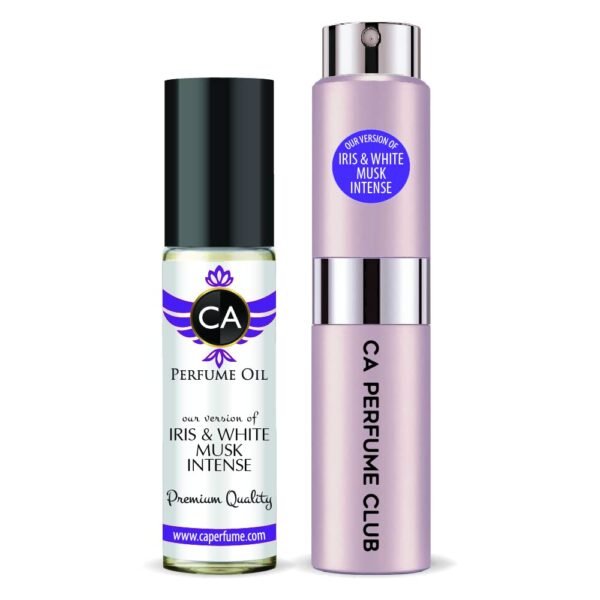 CA Perfume Duo Impression of Jo Iris & White Musk Intense For Women Eau de Parfum Refillable Atomizer Sprayer + Fragrance Body Oil Long Lasting Sample Travel Size Roll-On 0.27 Fl Oz+0.33 Fl Oz - Image 2