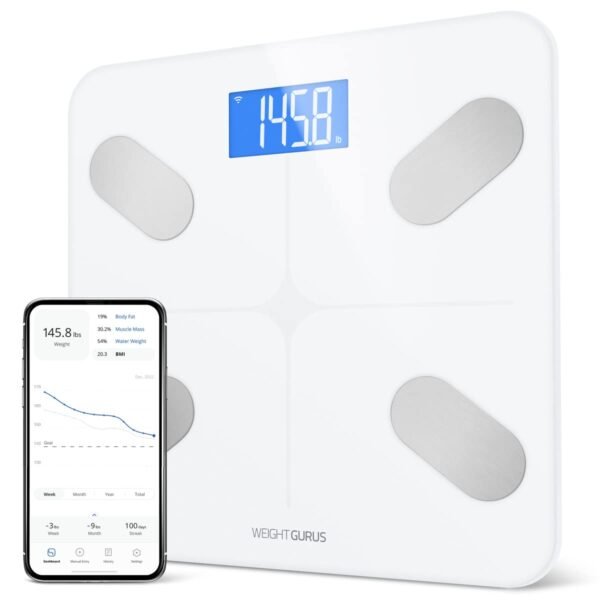 Greater Goods WiFi Bathroom Scale, Measures Weight, BMI, Body Fat, Muscle Mass, and Water Percentage, Upto 8 Users, 400 Ibs, White - Image 2