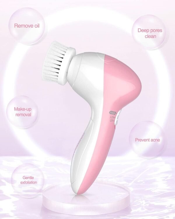 TOUCHBeauty Face Scrubber Exfoliator, Facial Cleansing Brush with 3 Cleanser Heads & 2 Speeds Adjustable for Skin Care Wash,Deep Cleaning,Face Spa System,Battery Powered - Image 5