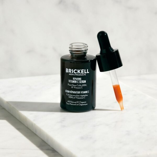 Brickell Men's Anti Aging Vitamin C Serum For Face, Repairing Night Face Serum for Men, Natural and Organic Hyaluronic Acid Serum For Face to Diminish Wrinkles and Reduce Redness, 1 Ounce, Scented - Image 4