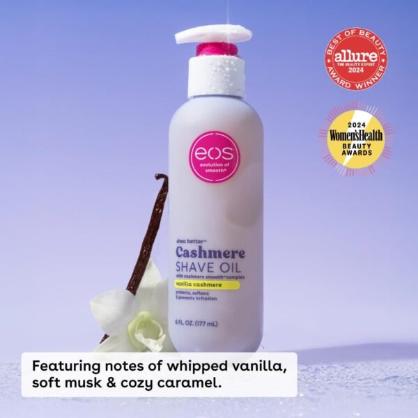 eos Cashmere Skin Collection Shave Oil, Vanilla Cashmere, Soothing and Moisturizing, Prevents Irritation and Razor Burn, Entire Bikini Area-Approved, 6 fl oz Packaging May Vary - Image 4