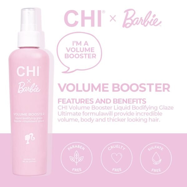 CHI x Barbie Volume Booster Liquid Bodifying Glaze, Boosts Hair Volume, Body, & Shine, Flexible Hold, Sulfate, Paraben & Gluten-Free, 8 Oz - Image 7