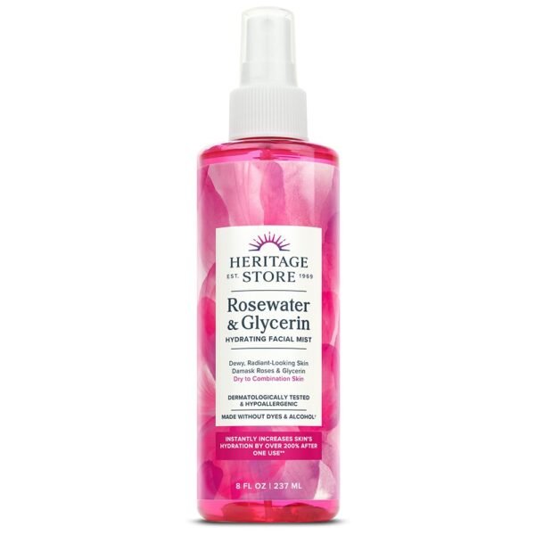 HERITAGE STORE Rosewater & Glycerin, Hydrating Mist for Skin & Hair, No Dyes or Alcohol, Vegan (8oz) - Image 2