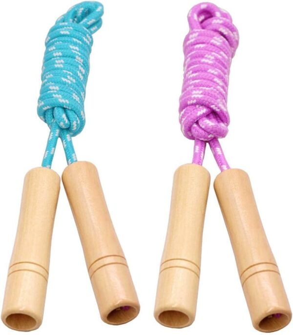 Cotton Jump Rope for Kids, Adjustable Toddler Skipping Rope with Wooden Handle, 2 Pack Student Jumping Rope for Outdoor Fun Activity, Exercise - Image 2
