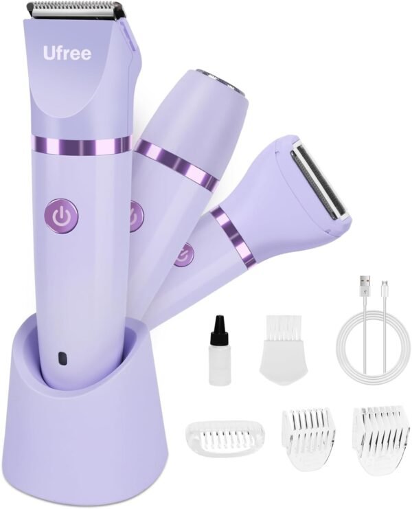 Ufree Bikini Trimmer for Women, Electric Razors for Women, Rechargeable Pubic Hair Trimmer Womens Electric Shaver for Legs Body Hair, Bikini Shaver IPX7 Waterproof, Gifts for Women, Purple - Image 2