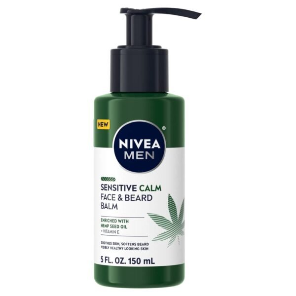 NIVEA MEN Sensitive Calm Face and Beard Balm, Beard Moisturizer, Face Moisturizer for Men, 5 Fl Oz Pump Bottle - Image 2