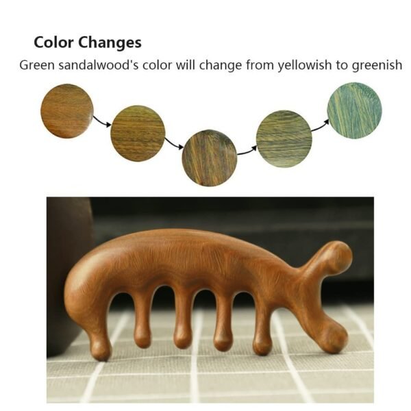 Authentic Green Sandalwood Comb Gua Sha Scraping Scalp Massager Head Head, Neck, Hands and Legs (B) - Image 5
