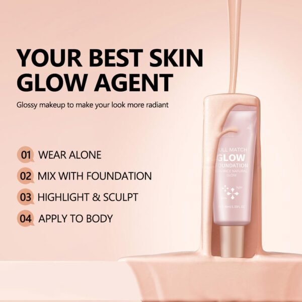 Full Match Glow Foundation, Long Lasting, Hydrator Natural Finish Lightweight Formula, Perfect Coverage Flawless Complexion Enhancer - Image 7