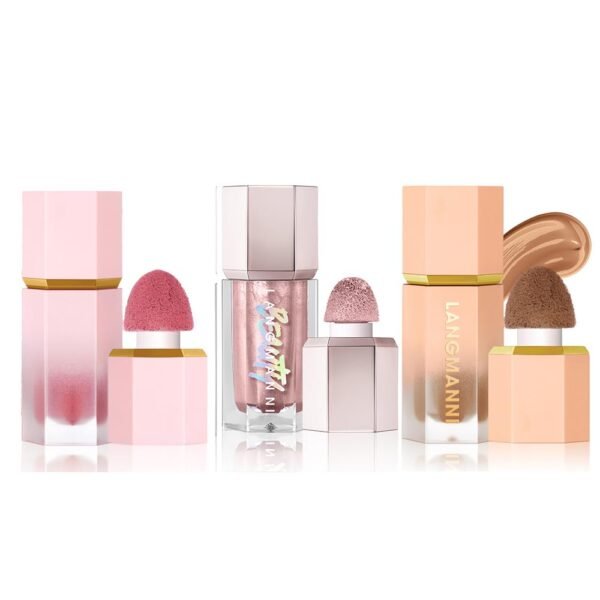 URQT Highly Pigmented Liquid Contour - Built-in Sponge Tip Sculpted Complexion Wand Contour Long Lasting Natural Buildable Highlighters Contour Contouring Bronzer (Contour+Blush+Highlighter) - Image 2