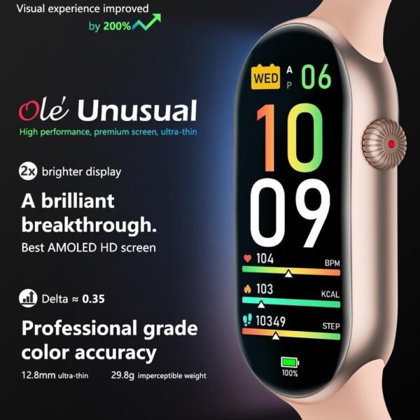 FITVII Ole Fitness Tracker, 1.6'' AMOLED Fitness Watch with 24/7 Heart Rate and Blood Pressure Monitor, Blood Oxygen Sleep Tracking Step Calories Counter IP68 Waterproof Activity Tracker for Women Men - Image 3