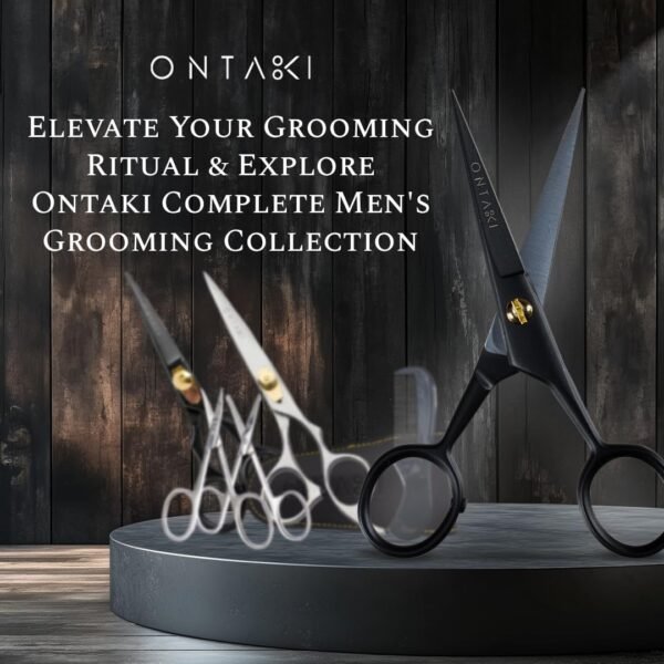 Ontaki 5" Professional German Beard & Mustache Scissors with 2 Comb & Carrying Pouch for Men - Bevel Edge for Precision - Facial Hair Grooming Kit All Body Hair - Black - Beard Trimming Scissors - Image 5