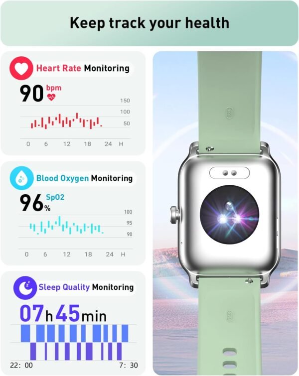 Smart Watch for Women Android & iPhone, Alexa Built-in, 1.8" Fitness Watches with Bluetooth Call (Answer/Make), Heart Rate/Sleep/SpO2 Monitor, IP68 Waterproof Fitness Tracker, 101+ Sports, Green - Image 5