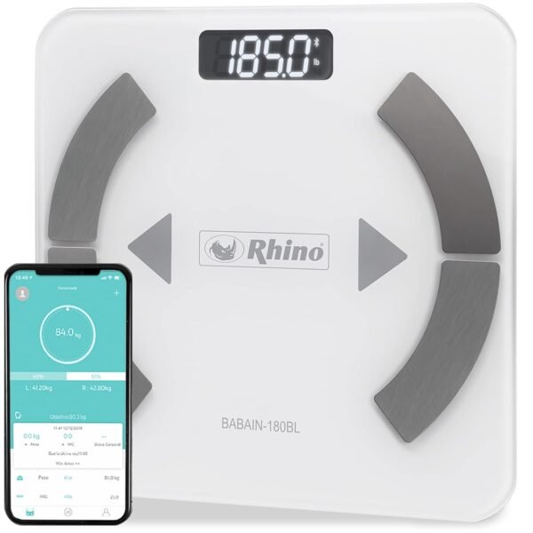 RHINO Smart Scale for Body Weight, High Precision, Bluetooth, Fitdays App, iOS and Android, Bathroom Wireless Machine for Fat, Muscle, BMI, 14 Body Indicators, 400lb (White) - Image 2