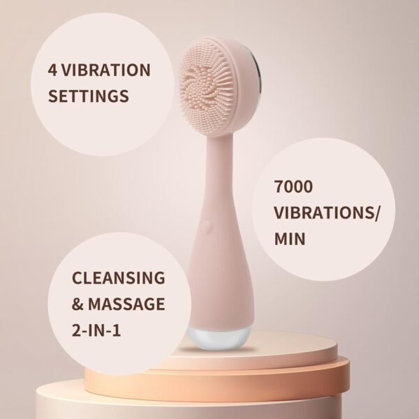Facial Cleansing Brush,Silicone Face Scrubber Exfoliator for Women Men,Waterproof Sonic Vibrating Face Brush Cleanser for Deep Cleansing,Gentle Exfoliating and Massaging-Pink - Image 4