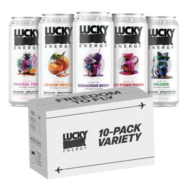Lucky Energy Sugar Free Energy Drinks 16 Fl Oz Cans (Pack of 10) Healthy Energy Drink Variety Pack with Maca, Ginseng, Taurine, Beta-Alanine, 200mg Caffeine (Packaging may vary). - Image 2