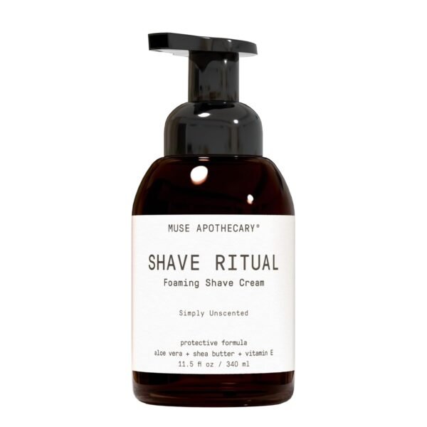 Muse Apothecary Foaming Shave Ritual - Natural Shaving Cream Sensitive Skin - Womens Shaving Cream Mens Shave Cream - Protective Formula Aloe Vera + Shea Butter + Vitamin E - Simply Unscented, 11.5oz - Image 2