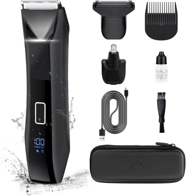 Body Hair Trimmer for Men, Manscape Groin and Ball Trimmer, Foil Shaver, Nose Hair Trimmer, Waterproof Wet/Dry Groomer, 3 in 1 Men's Grooming Kit, Lightweight with Travel Lock, LED Display - Image 2