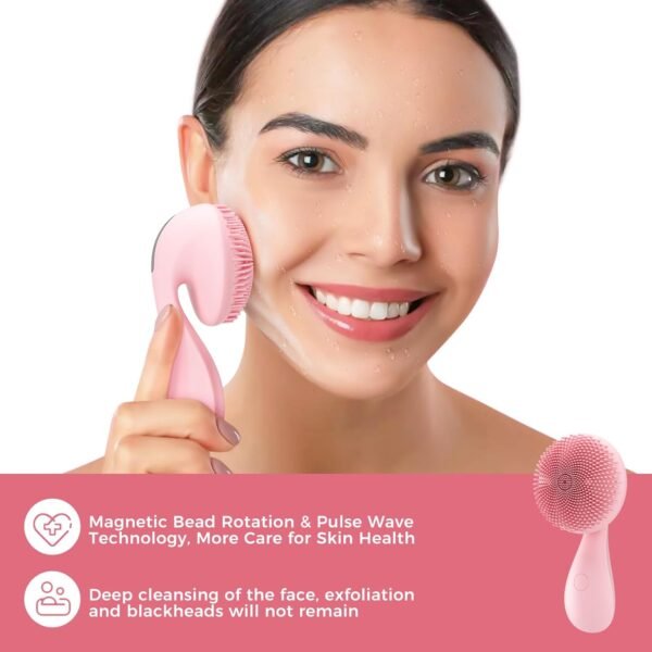 2 in 1 Facial Cleansing Brush,Rotating Magnetic Beads & Massage Cleaning Silicone Face Scrubber，Waterproof and Rechargeable Face Scrub Brush - Image 4